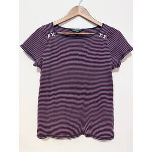 Lauren Ralph Lauren Women's Top, Red/Blue Striped Criss Cross Size L